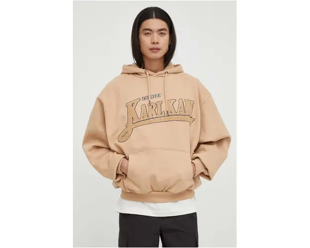 Karl Kani bluza barbati, culoarea bej, cu gluga, cu imprimeu