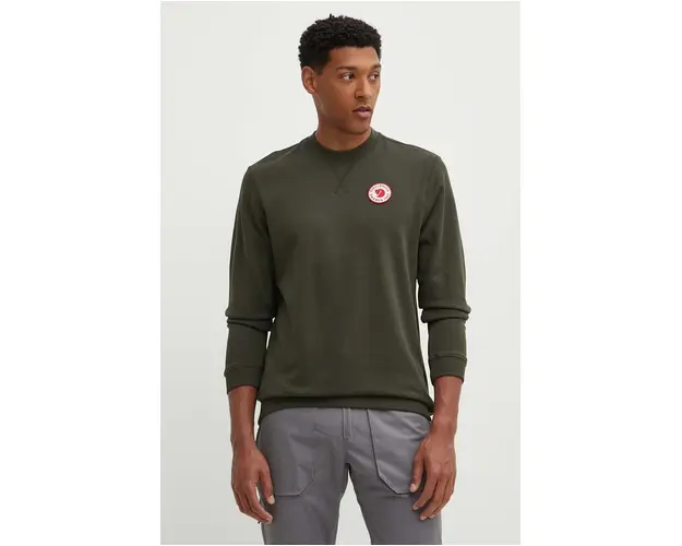 Fjallraven hanorac de bumbac 1960 Logo Badge Sweater barbati, culoarea verde, cu imprimeu F87163