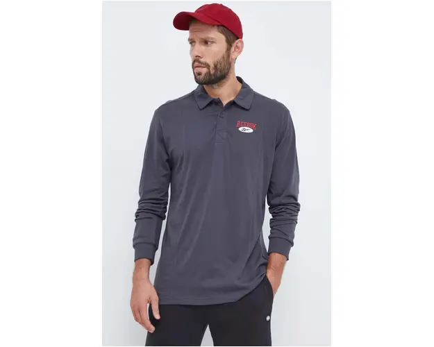 Reebok Classic longsleeve din bumbac culoarea gri, cu imprimeu