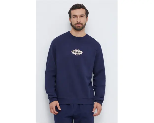 Reebok Classic hanorac de bumbac barbati, culoarea albastru marin, cu imprimeu