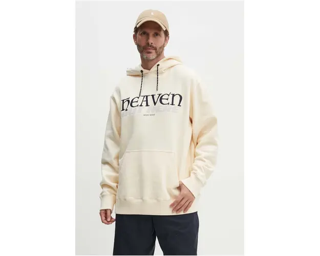 Wood Wood hanorac de bumbac Zeus heaven hoodie barbati, culoarea bej, cu gluga, cu imprimeu 12335603.2493