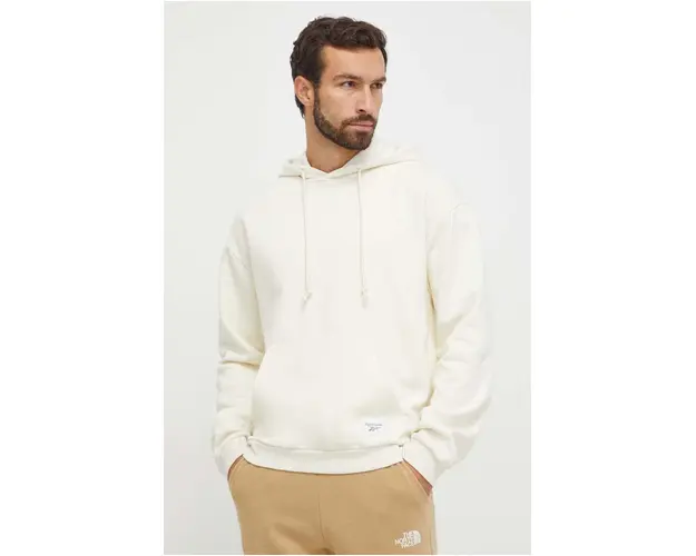 Reebok Classic bluza barbati, culoarea bej, cu gluga, neted