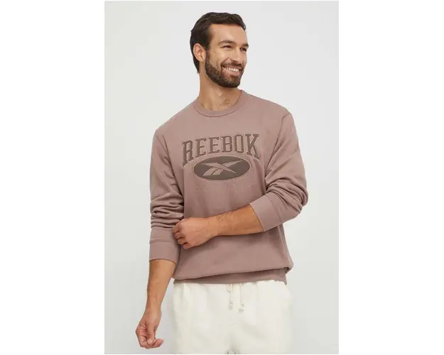 Reebok Classic bluza barbati, culoarea maro, cu imprimeu