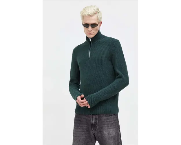 Abercrombie & Fitch pulover barbati, culoarea verde, cu turtleneck