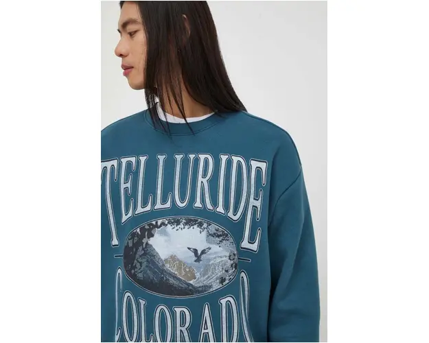 Hollister Co. bluza barbati, culoarea turcoaz, cu imprimeu
