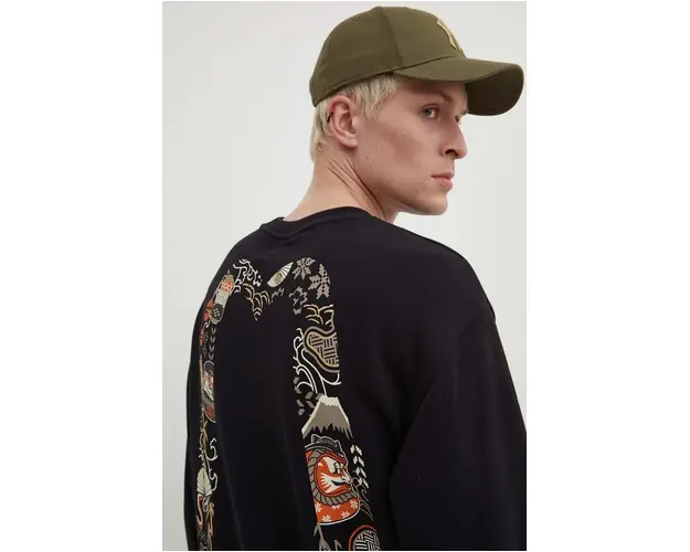 Evisu hanorac de bumbac Kabuki Daicock Printed barbati, culoarea negru, cu imprimeu, 2EAHTM3SW1080RXCT