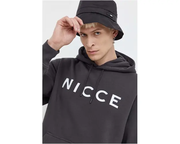 Nicce bluza barbati, culoarea gri, cu gluga, cu imprimeu
