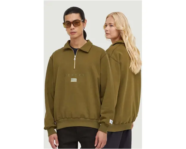 The Mercer Brand hanorac de bumbac culoarea verde, cu imprimeu