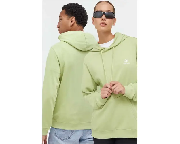 Converse bluza culoarea verde, cu gluga, neted