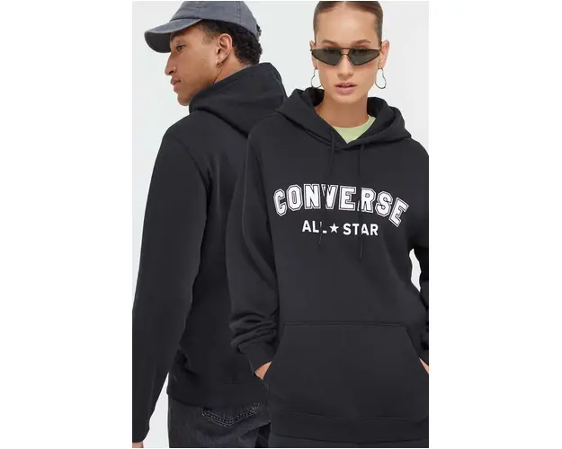 Converse bluza culoarea negru, cu gluga, cu imprimeu