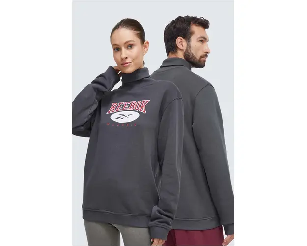 Reebok Classic hanorac de bumbac culoarea gri, cu imprimeu