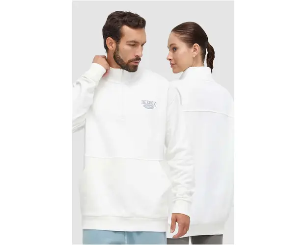 Reebok Classic hanorac de bumbac culoarea alb, cu imprimeu