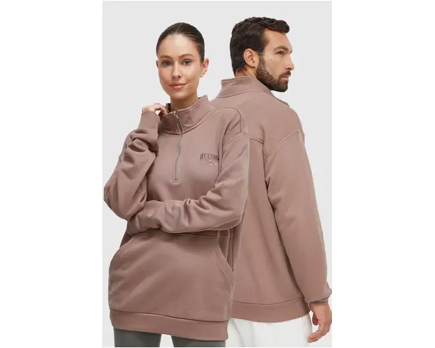 Reebok Classic hanorac de bumbac culoarea maro, cu imprimeu