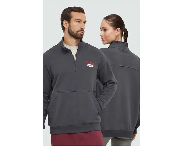 Reebok Classic hanorac de bumbac culoarea gri, cu imprimeu