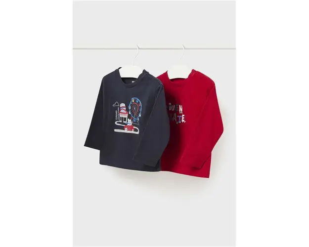 Mayoral longsleeve din bumbac pentru bebelusi 2-pack culoarea rosu, cu imprimeu