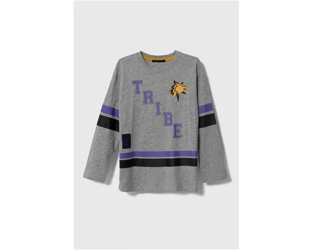 Sisley longsleeve din bumbac pentru copii culoarea gri, cu imprimeu