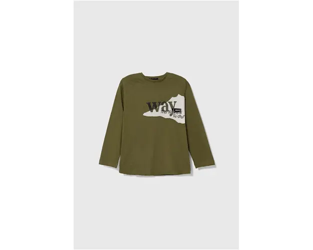 Sisley longsleeve din bumbac pentru copii culoarea verde, cu imprimeu