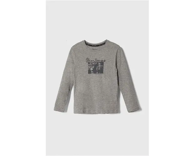 Pepe Jeans longsleeve din bumbac pentru copii culoarea gri, cu imprimeu