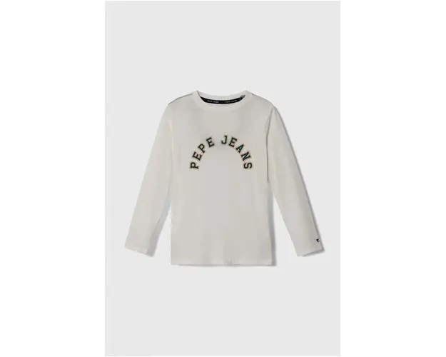 Pepe Jeans longsleeve din bumbac pentru copii culoarea alb, cu imprimeu