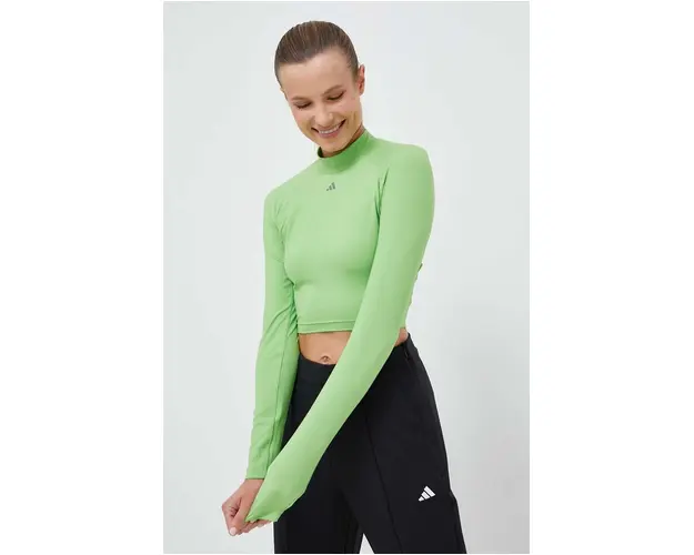 adidas Performance maneca lunga de antrenament HIIT culoarea verde, cu turtleneck