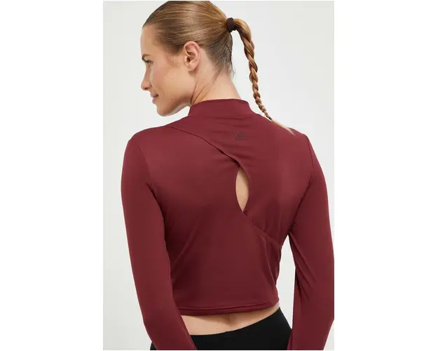 adidas Performance longsleeve de yoga Studio culoarea bordo, cu turtleneck
