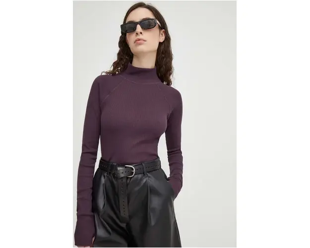 G-Star Raw longsleeve din bumbac culoarea violet, cu turtleneck