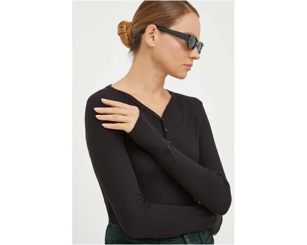 G-Star Raw longsleeve din bumbac culoarea negru