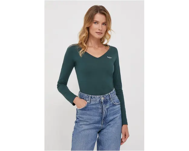 Pepe Jeans longsleeve din bumbac culoarea verde