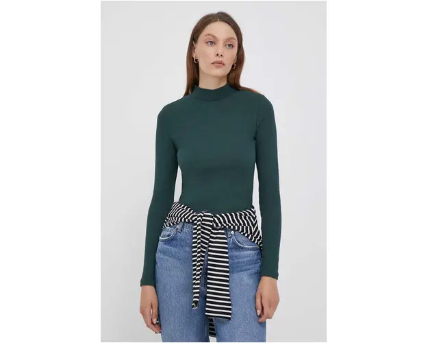 Pepe Jeans longsleeve femei, culoarea verde, cu turtleneck