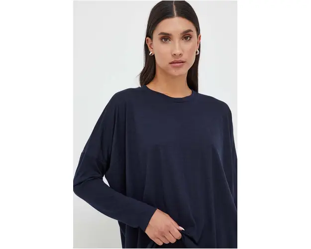 Max Mara Leisure longsleeve din lana culoarea albastru marin