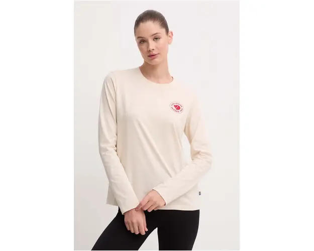 Fjallraven longsleeve din bumbac 1960 Logo culoarea bej F86989