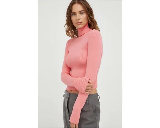 Remain longsleeve femei, culoarea roz, cu guler