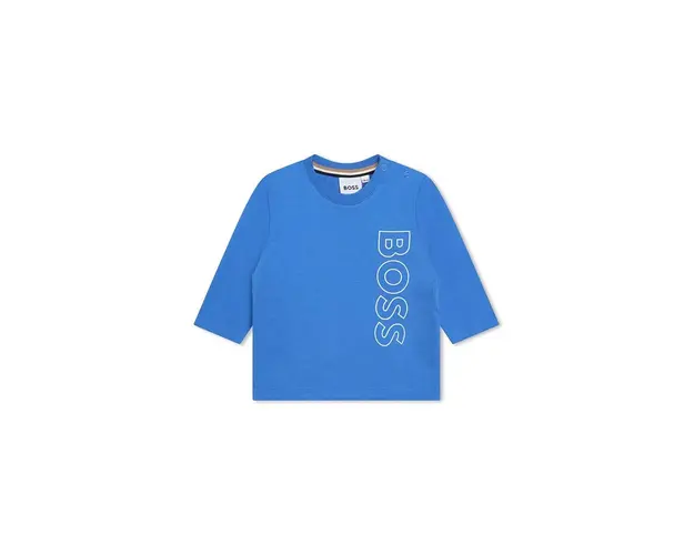 BOSS longsleeve din bumbac pentru bebelusi culoarea albastru marin, cu imprimeu