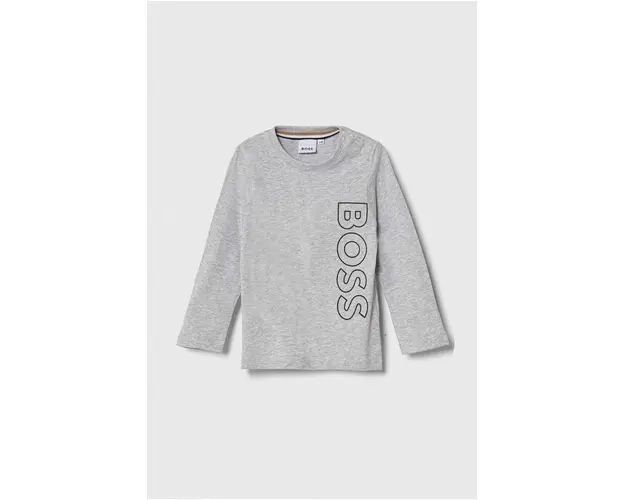 BOSS longsleeve din bumbac pentru bebelusi culoarea gri, cu imprimeu