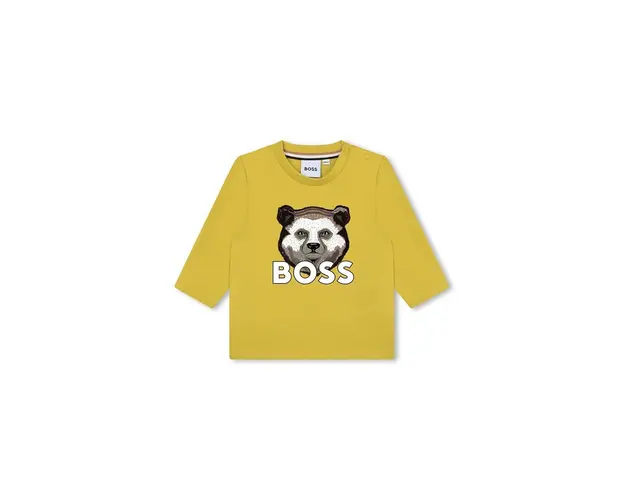 BOSS longsleeve din bumbac pentru bebelusi culoarea verde, cu imprimeu