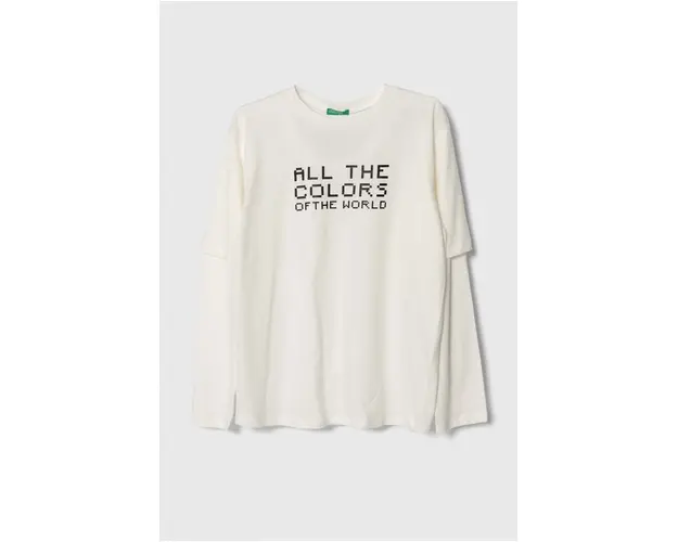 United Colors of Benetton longsleeve din bumbac pentru copii culoarea alb, cu imprimeu