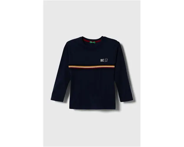 United Colors of Benetton longsleeve din bumbac pentru copii culoarea albastru marin, cu imprimeu
