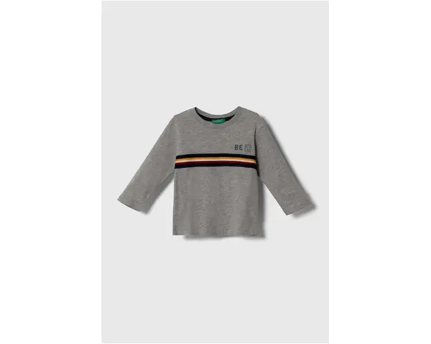 United Colors of Benetton longsleeve din bumbac pentru copii culoarea gri, cu imprimeu