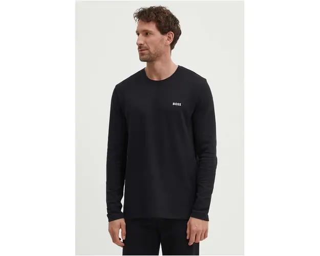 BOSS longsleeve lounge culoarea negru, neted