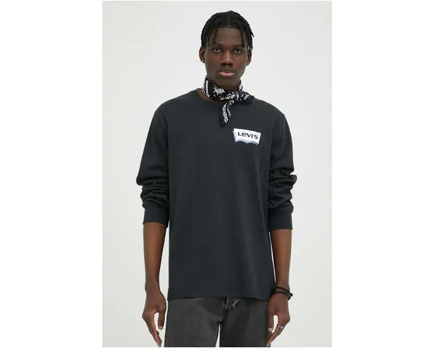 Levi's longsleeve din bumbac culoarea gri, cu imprimeu