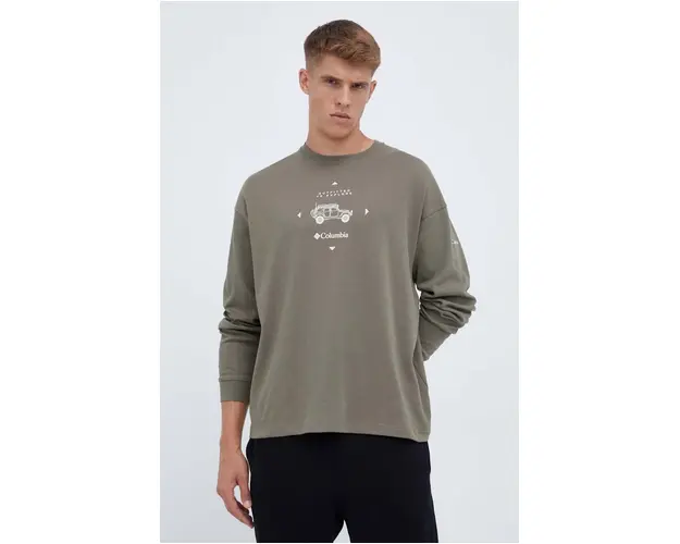 Columbia longsleeve barbati, culoarea verde, cu imprimeu