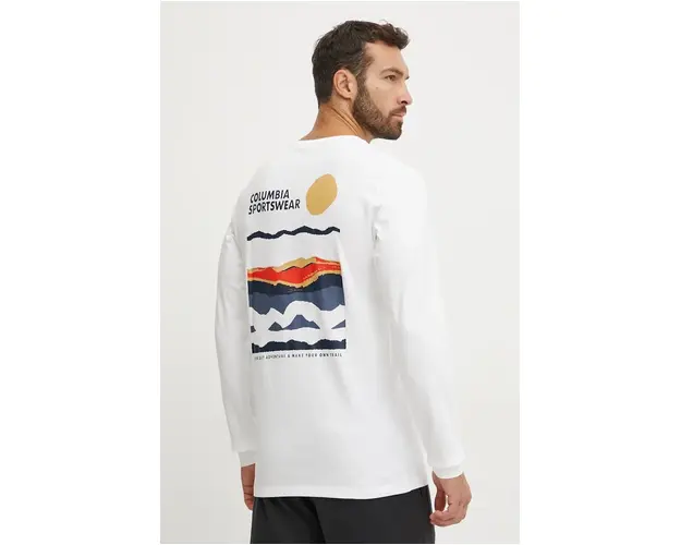 Columbia longsleeve din bumbac culoarea alb, neted