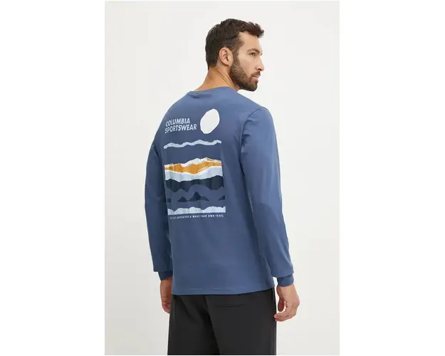 Columbia longsleeve din bumbac culoarea albastru marin, neted