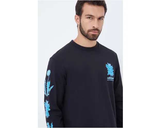 adidas Originals longsleeve din bumbac culoarea negru, cu imprimeu