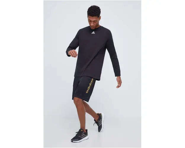 adidas longsleeve din bumbac culoarea negru, neted