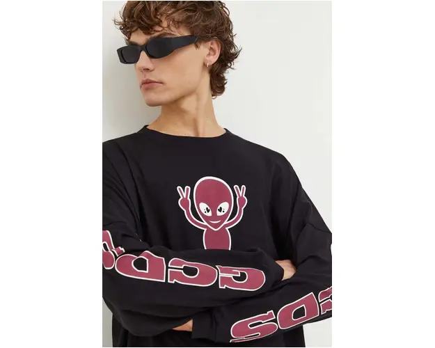 GCDS longsleeve din bumbac culoarea negru, cu imprimeu