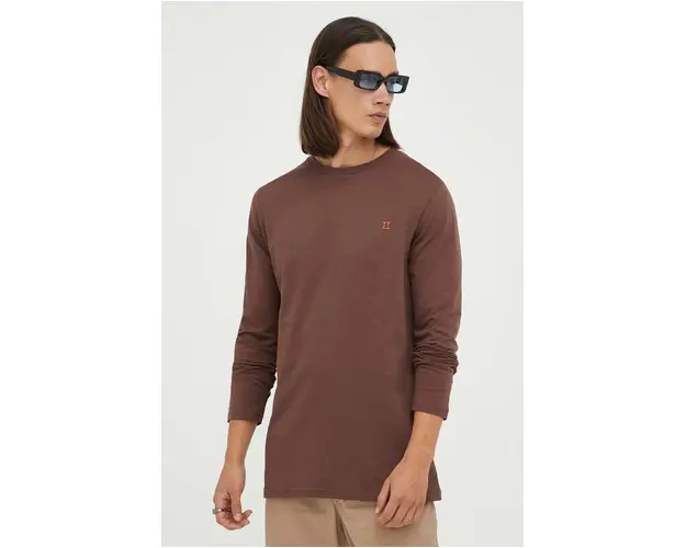 Les Deux longsleeve din bumbac culoarea maro, neted