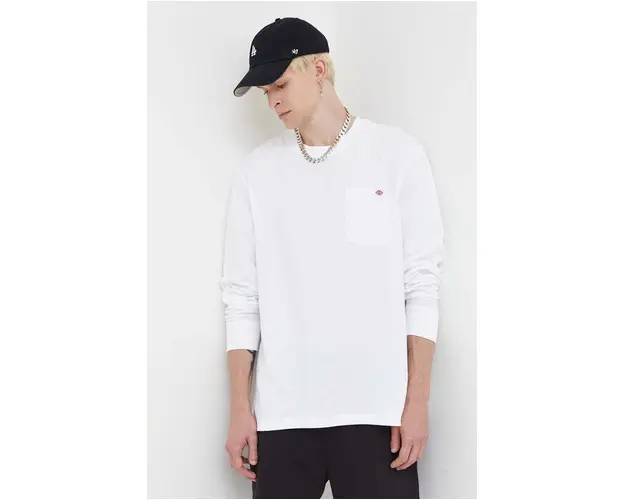 Dickies longsleeve din bumbac culoarea alb, neted