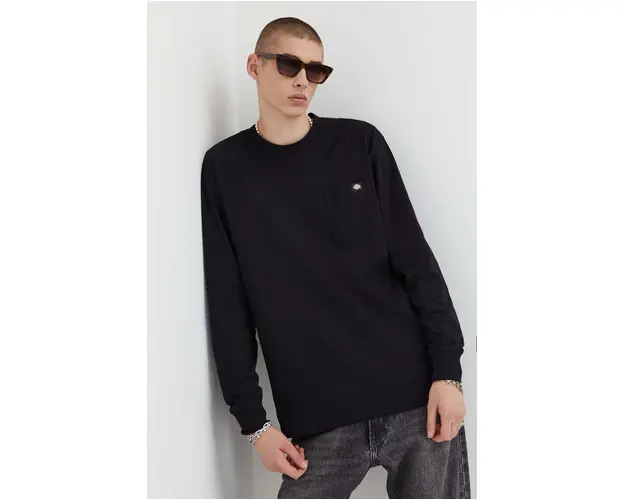 Dickies longsleeve din bumbac culoarea negru, neted
