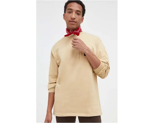 Vans longsleeve din bumbac culoarea bej, neted